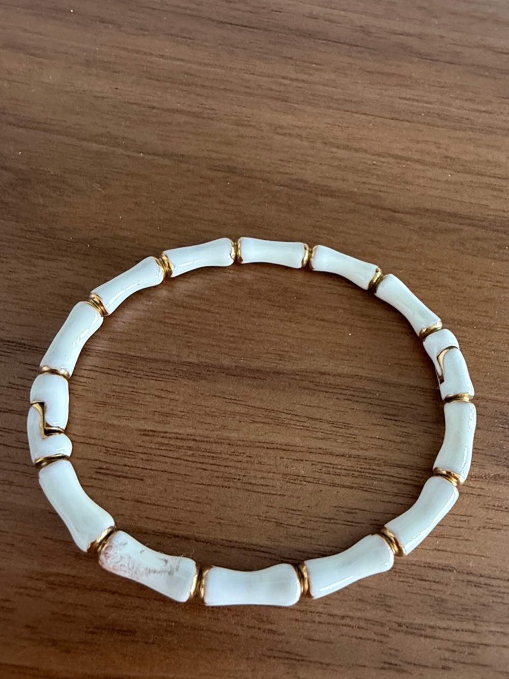 White Enamel Bamboo-Link Bracelet with Gold Accents